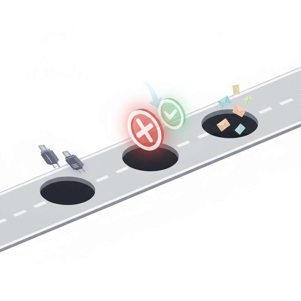 3つの典型的落とし穴を表す3シーンの並列イラスト